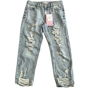 AVEC LES FILLES Straight Leg Distressed‎ High Rise Jeans Denim NWT Womens 27